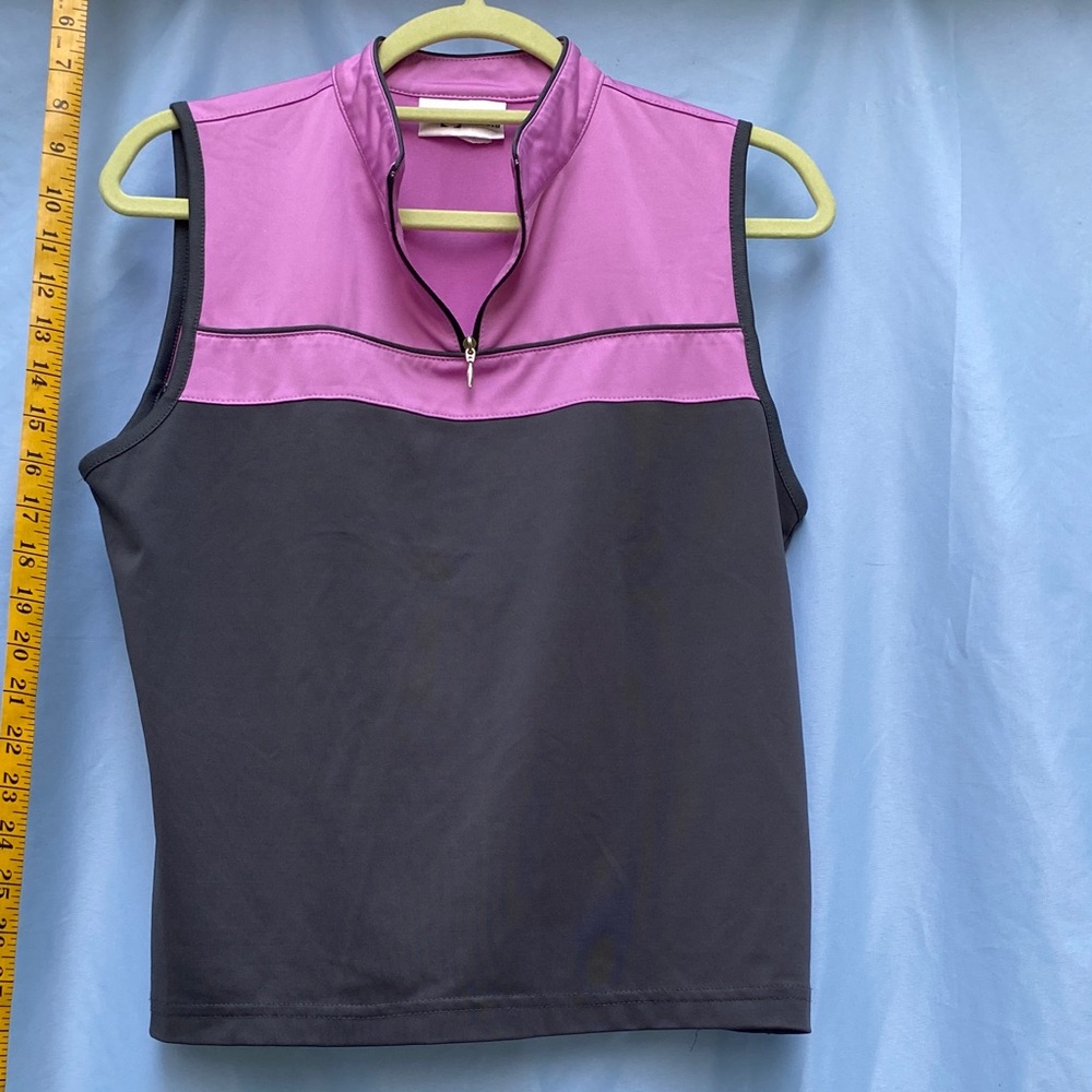 Stylish Sleeveless Zip-Up Tank Top - Pink and Gray